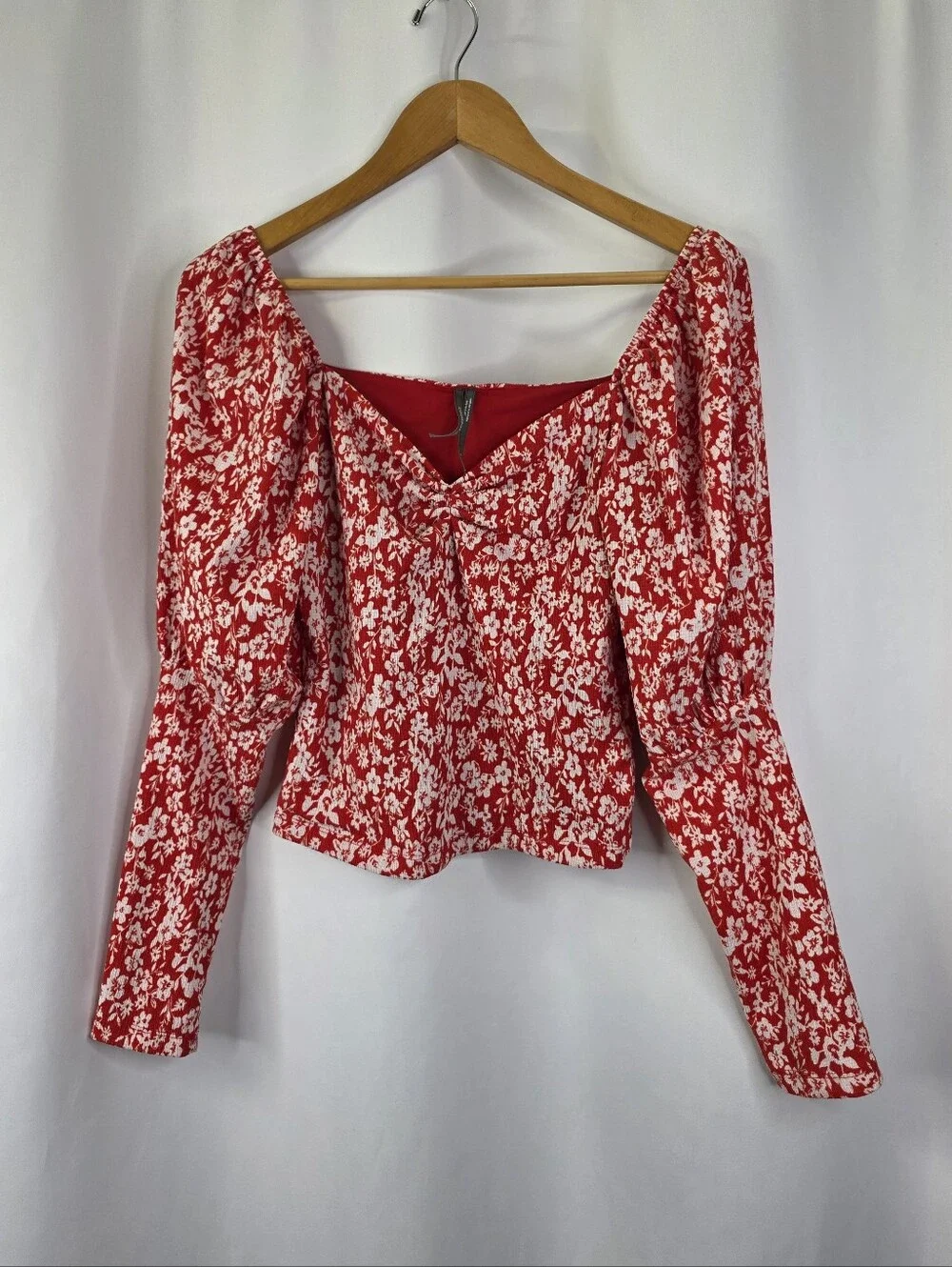 Anthropologie Women's Small Sweetheart Floral Peasant Puff Sleeve Blouse Cropped